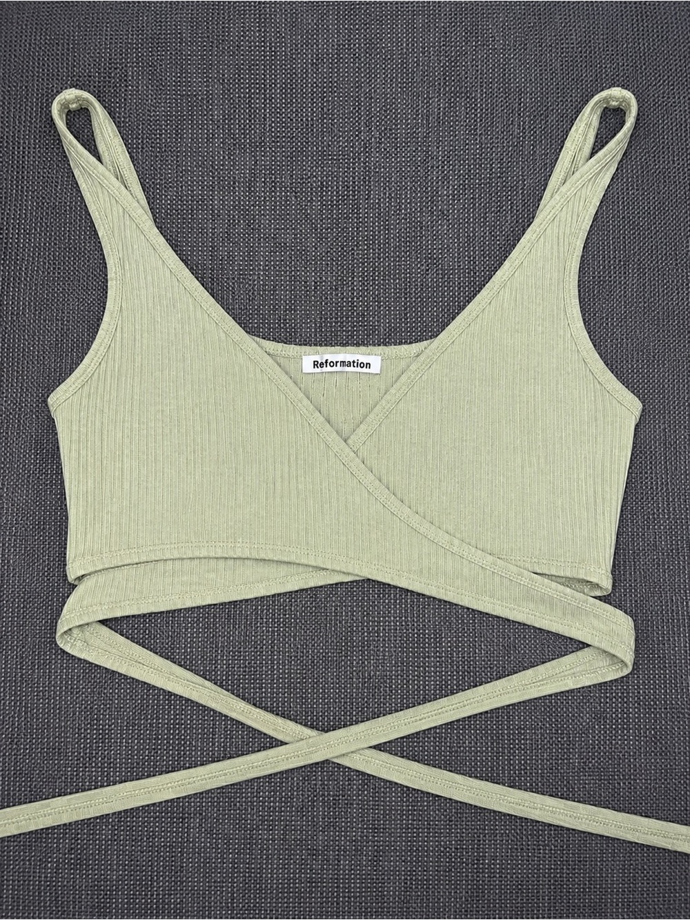 Reformation Green Wrap Tie Crop Top Size S